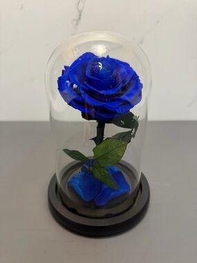 Artificial Blue Rose in Glass Dome - Elegant Home Accent